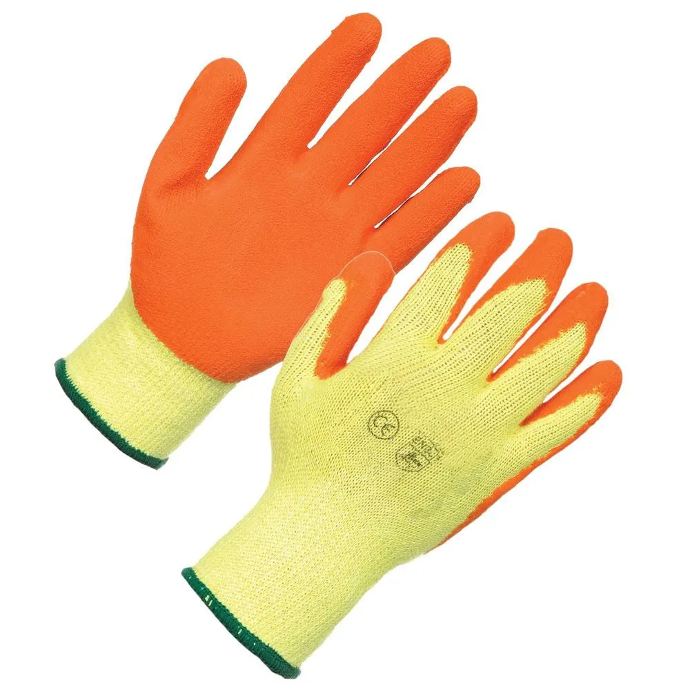 Yellow Cotton Liner Orange Latex Coated Rubber Work Glove